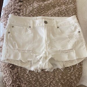 American Eagle White Denim Hi-Rose Shorts